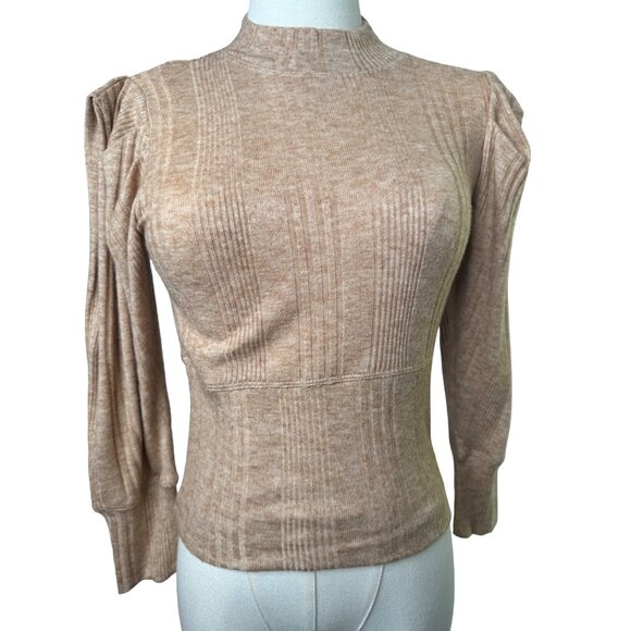 2/$30 NWT Band Of The Free XS Tan Ribbed Long Pleated Sleeve Sweater - Picture 8 of 11